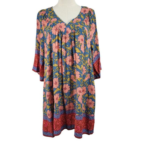 NEW Easel Oversized Small Multi-Color Floral Dress 3/4 Wide Sleeves BOHO Resort - Picture 5 of 15
